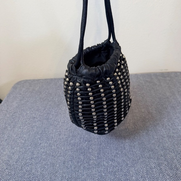 ZARA - Studded Soft Black Drawstring Bucket Bag - Picture 4 of 10